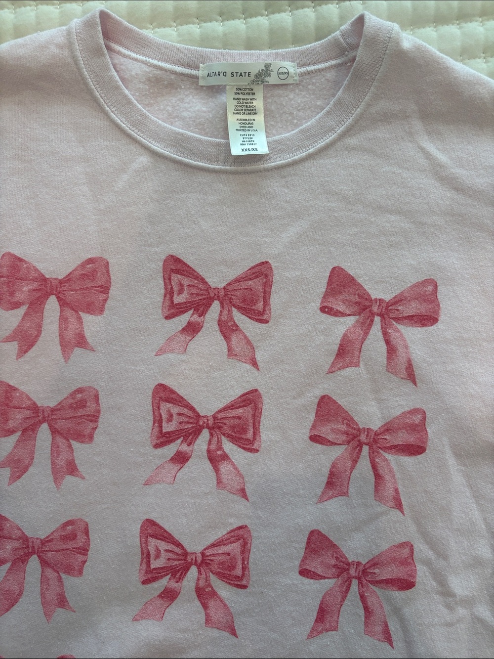 Altar'd State Light Pink sweatshirt with Pink Bow Print